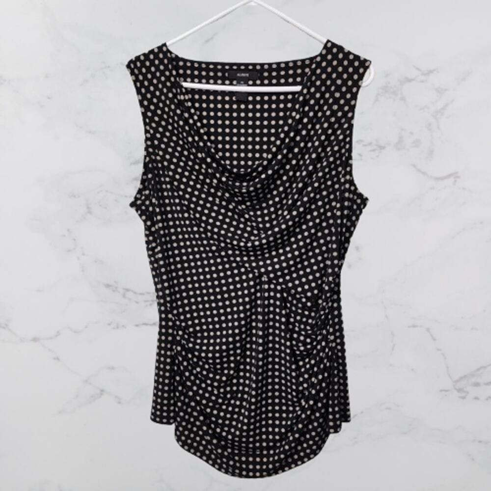 Alfani Sleeveless Cowl Neck Polka Dot Top XL Black & Tan